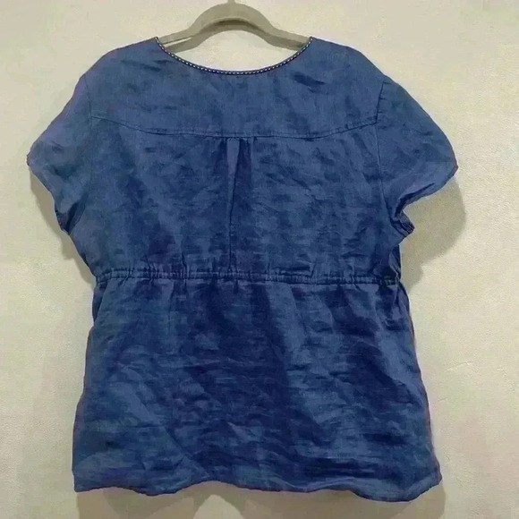 Boden Linen Blouse Crossover Bodice Empire Drawstring Waist Blue Top size 18 - Picture 6 of 8